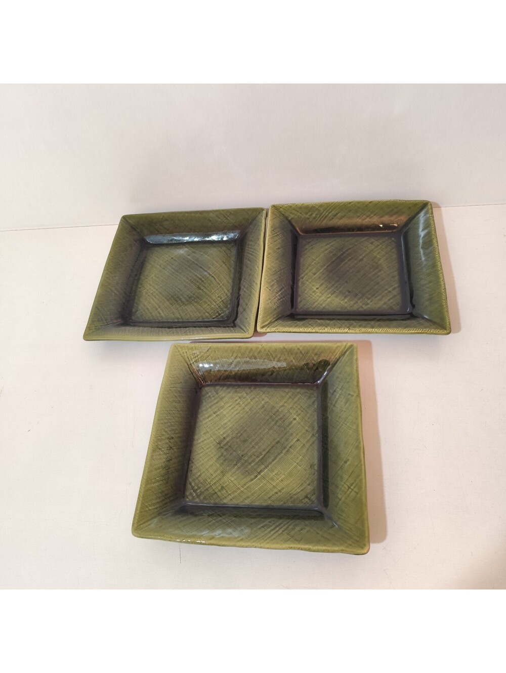 Set of 3 Home Target ASIAN LINEN Green Embossed Weave Square 10"x 10"